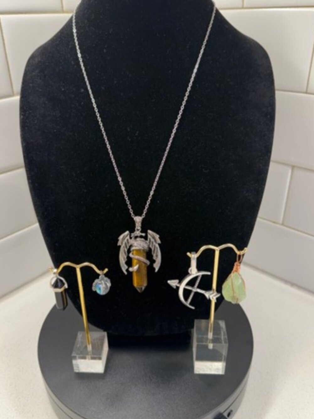 Goth Bundle Dragon Tiger's Eye Pendant Necklace with 4 Extra Pendants